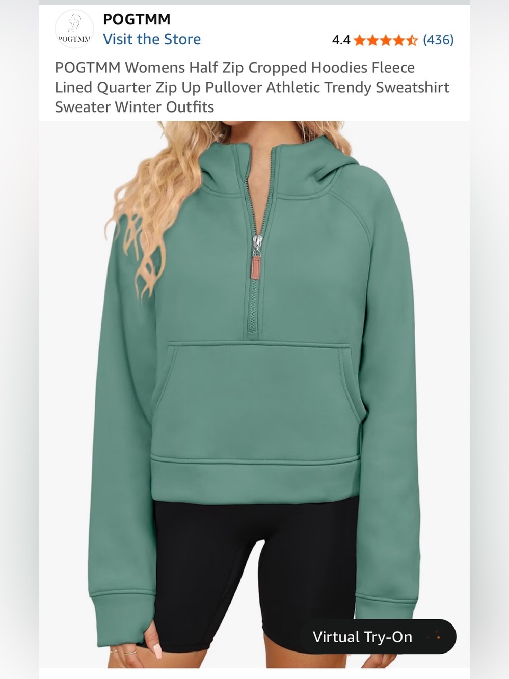 Women’s Half-Zip Sage Green Cropped Hoodie Pullover
